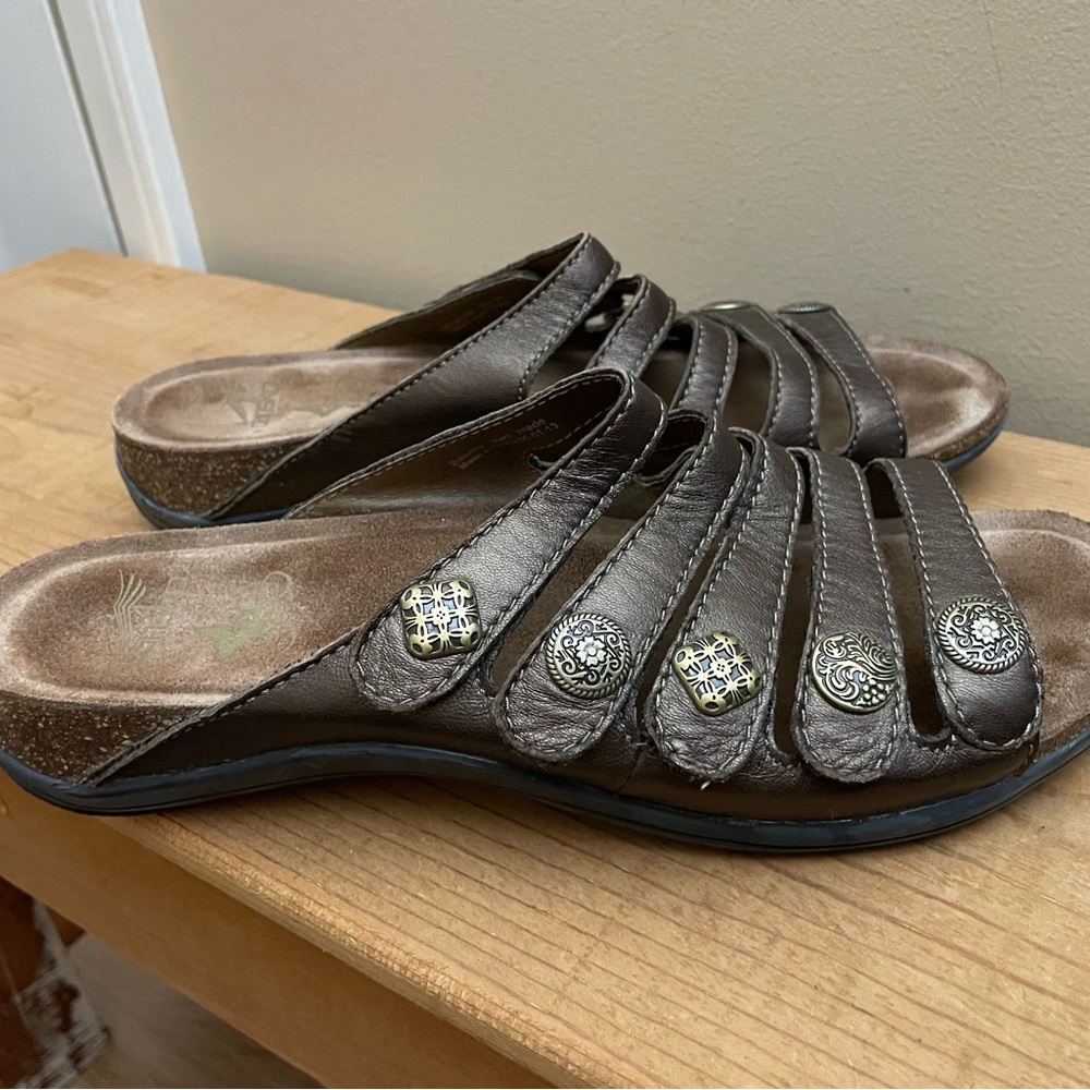 Dansko Janie Adjustable Five Strap Pewter Leather Flat Sandals Size EUR 40 US 9